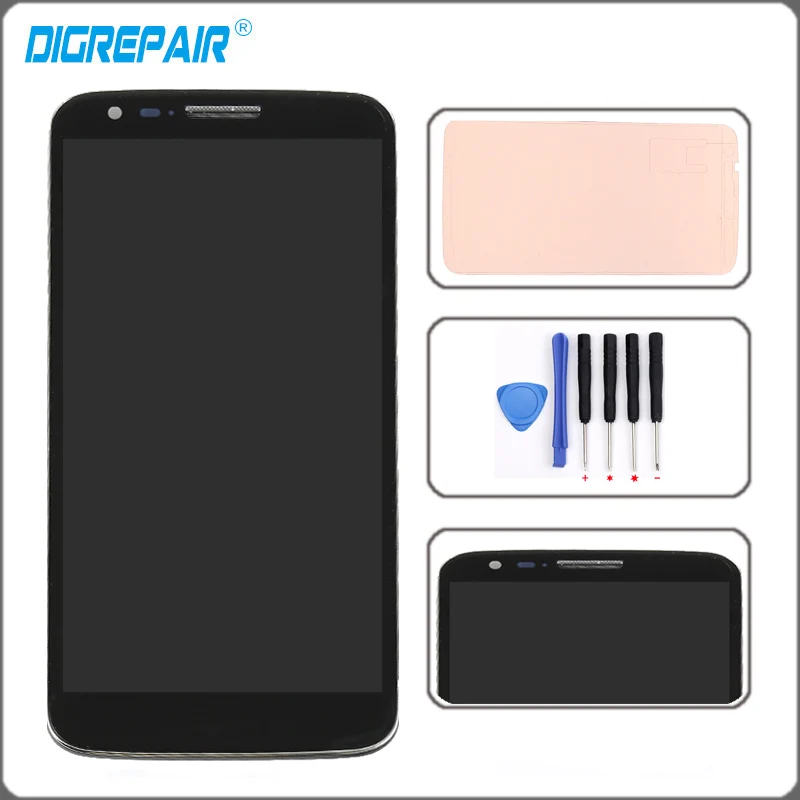 

Black For LG G2 D802 LCD Display Touch Screen Digitizer with Bezel Frame Assemble Repair Parts + adhesive + tools