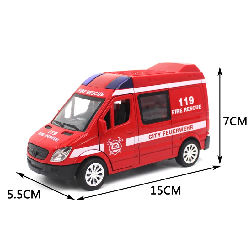 Модель автомобиля из сплава, Полицейская металлическая машина/литая под давлением пожарная машина/скорая металлическая модель автомобиля, вытяжной светильник/звуковые автомобильные игрушки для детей