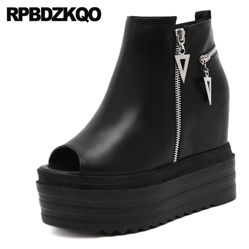 

Flatform High Heels Extreme Women Shoes 2018 Spring Pumps Platform Peep Toe Booties Boots Wedge Sandals Gothic Fetish Zipper