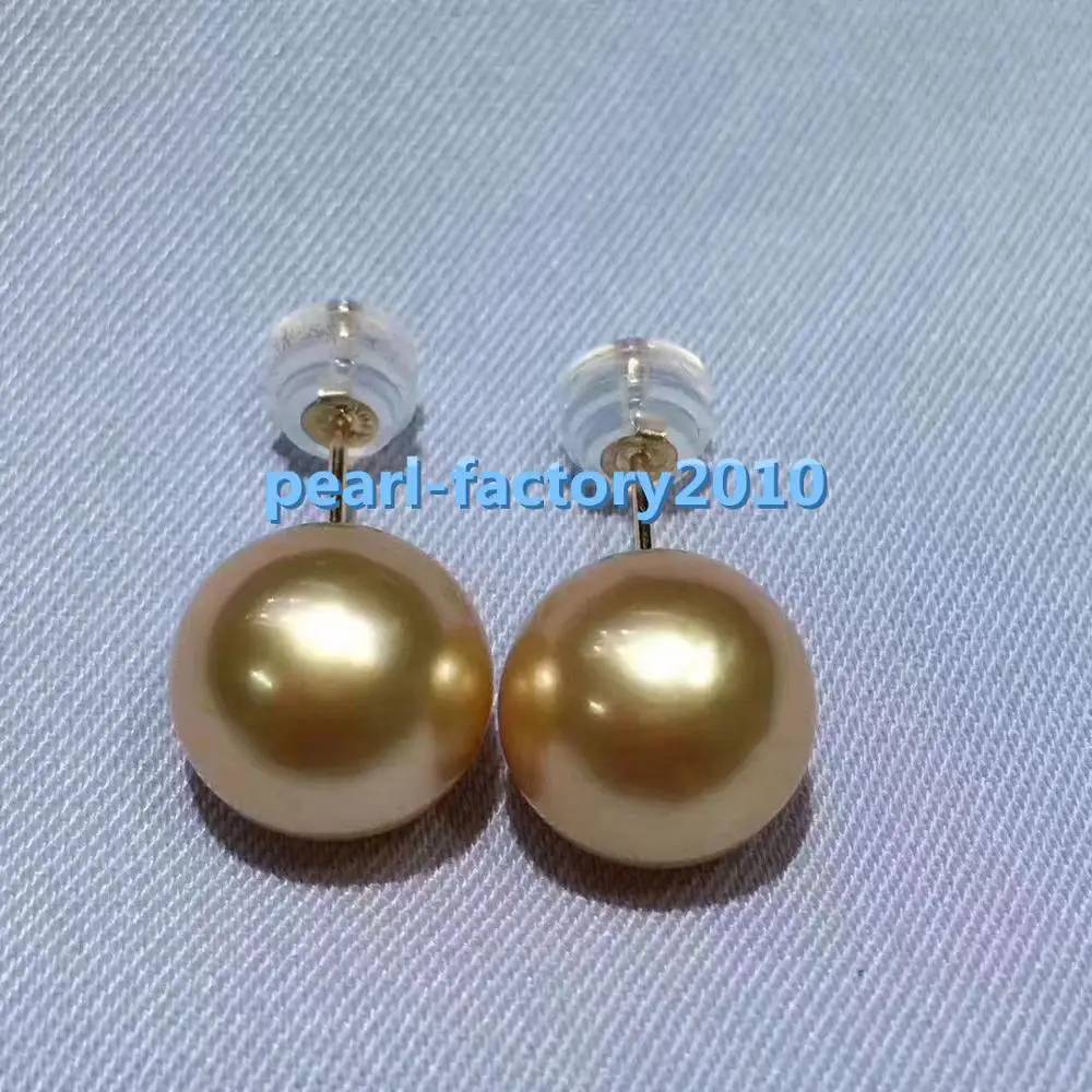 AAAA 10 11mm natural Australian south sea golden pearl earrings 14in