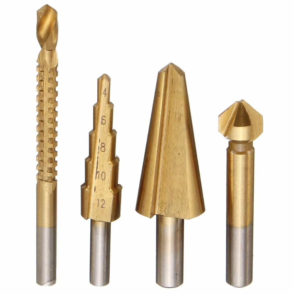 Best 4PCS HSS Titanium Woodworking Umbrella Drill Bit Step Cone Drilling New Arrival Coated Saw Hole Reamer Chamfer Cutter Bit Best 4PCS HSS Titanium Woodworking Umbrella Drill Bit Step Cone Drilling New Arrival Coated Saw Hole Reamer Chamfer Cutter Bit