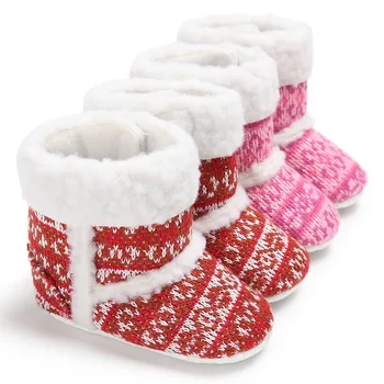 

Winter female baby newborn high plus velvet printed soft bottom toddler shoes