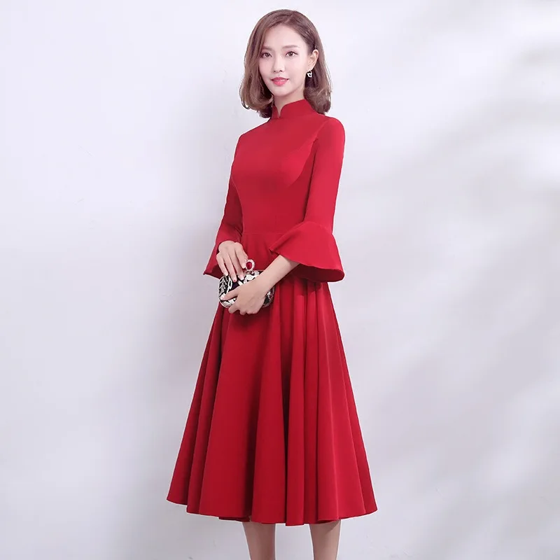 Длинное китайское женское платье Чонсам с длинным рукавом, Vestidos Chinos, восточные свадебные платья, вечерние платья размера плюс XS-3XL