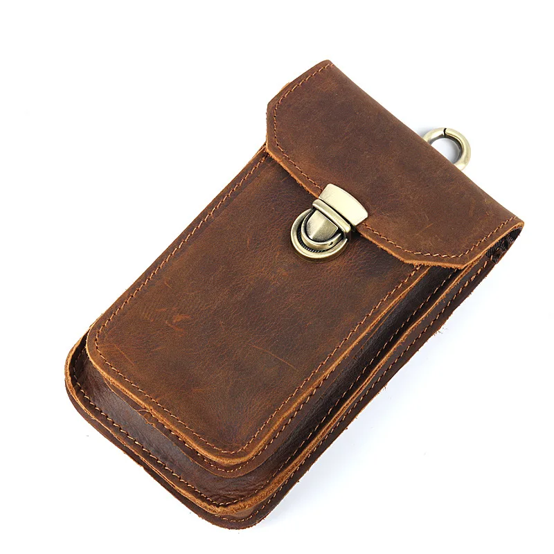 

2017 New Men Male Wallet Vintage Genuine Leather Brown Mobile Phone Waist Bag Pockets Pouch Purse for Travel Out Door Holder