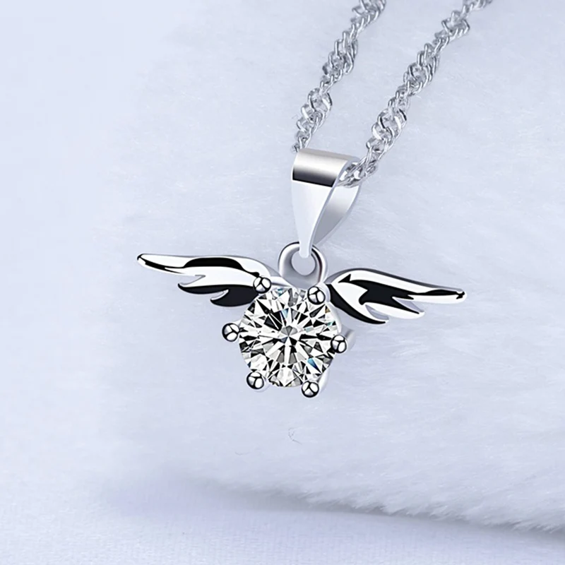 Fashion Jewelry Angel Wing Cubic Zircon Pendant Necklace For Women