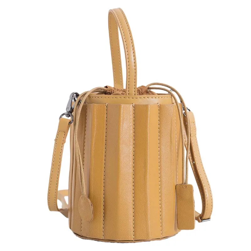 New original handmade leather handbags pleated sheepskin literary simple crossbody shoulder bag