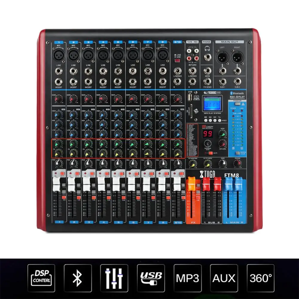 XTUGA FTM8 8Channel Professional Audio Mixer Sound