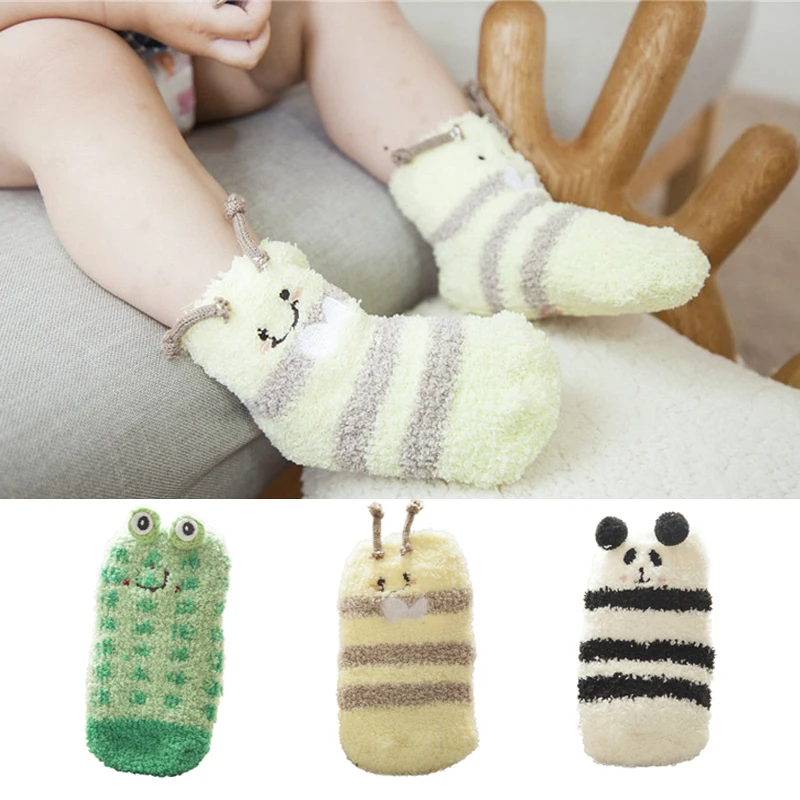 Распродажа роскошная 1 пара плюшевых носок-тапочек с рисунком для детей 1-4 лет хлопковые зимние носки для новорожденных