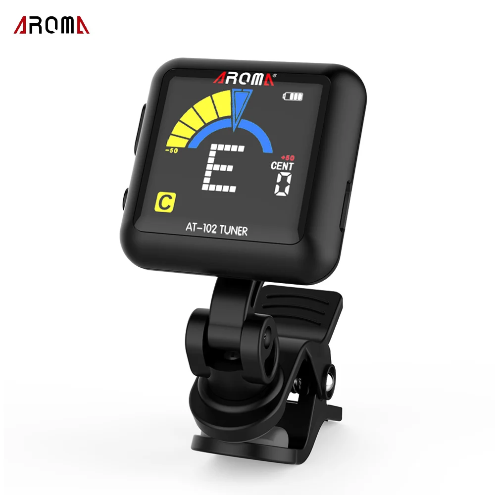 

AROMA AT-102 Rechargeable Clip-on Guitar Tuner Color Screen with Built-in Battery USB Cable for Chromatic Guitar Bass Ukulele