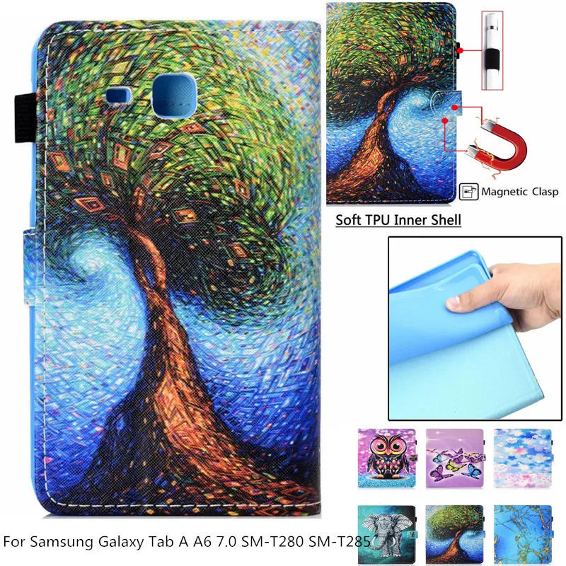 Модный чехол с рисунком для Galaxy Tab A A6 7 0 SM T280 T285 подставкой из искусственной кожи