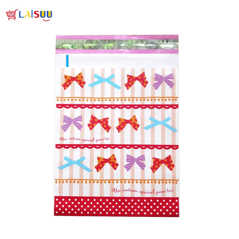 

50 pcs 26x33cm 10x13 inch Pink bow Pattern Poly Mailers Self Seal Plastic Envelope Bags / Gift Mailing Bags