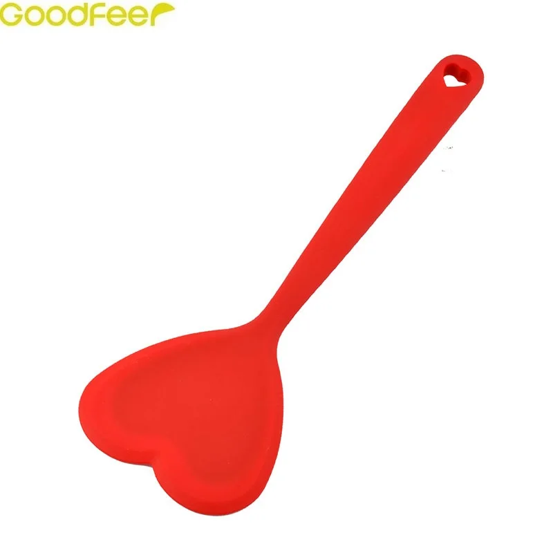  Goodfeer Silicone Heart Shape Spatula Scraper with Hanging Hole for Stirring Turning Blending Fine 