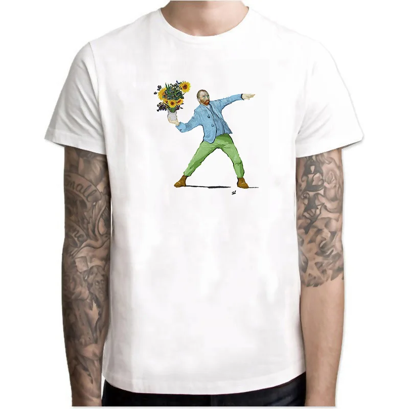 

Van Gogh Sky Throw A Sunflower Funny Funny Cool T Shirt Harajuku Fashion Short Men's White Shirt Summer Aesthetic Clothes