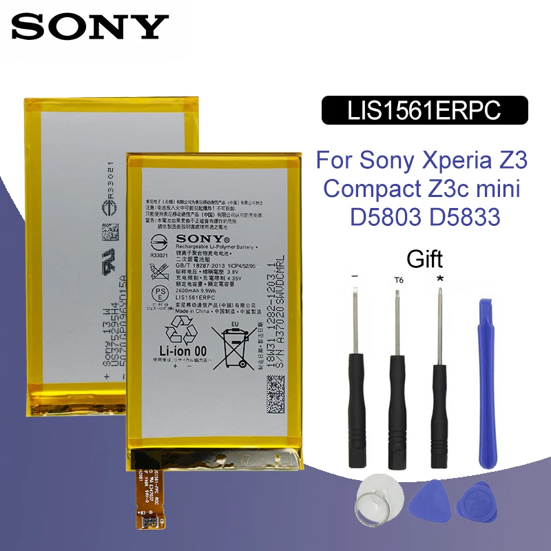 

SONY Original Phone Battery For Sony Xperia Z3 Compact Z3 mini C4 M55W D5833 D5803 SO-02G LIS1561ERPC 2600mAh Batteries + Tools