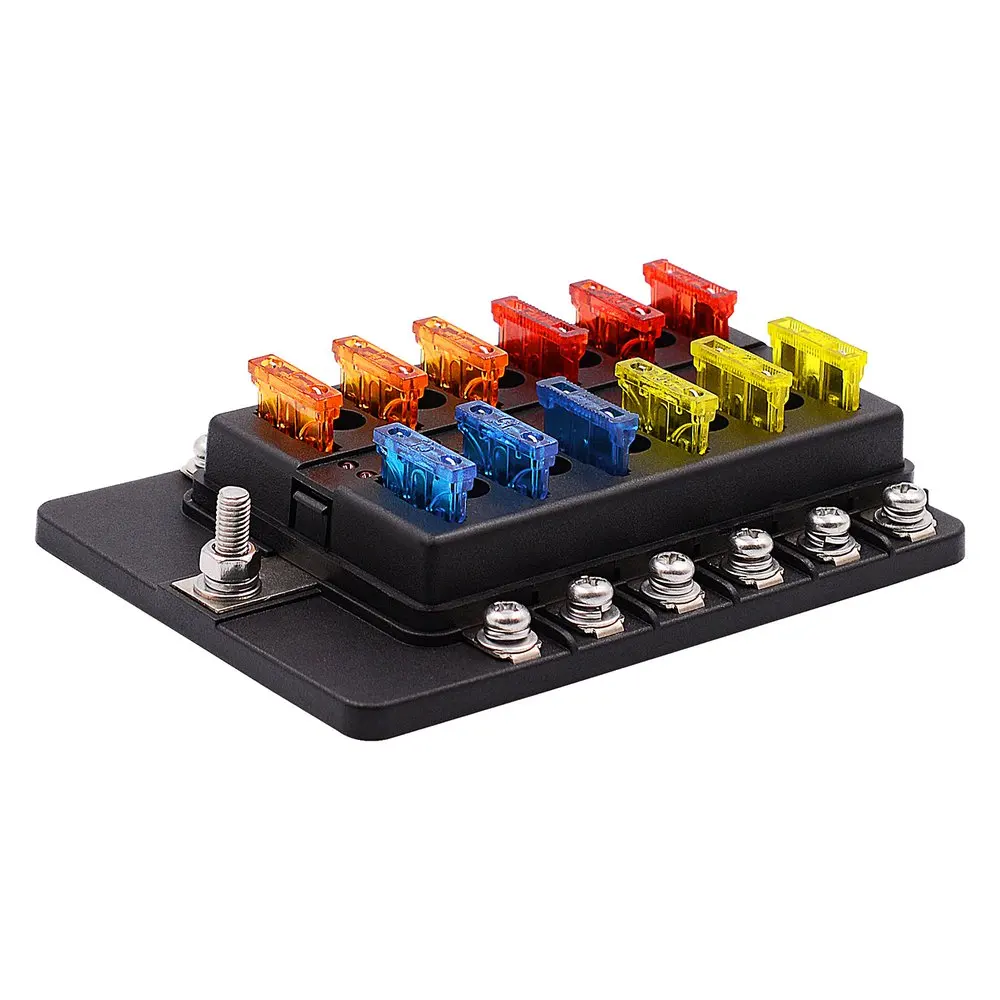 

Car Modified 12-Way Fuse Box With LED Indicator Light Screw Wiring Terminal