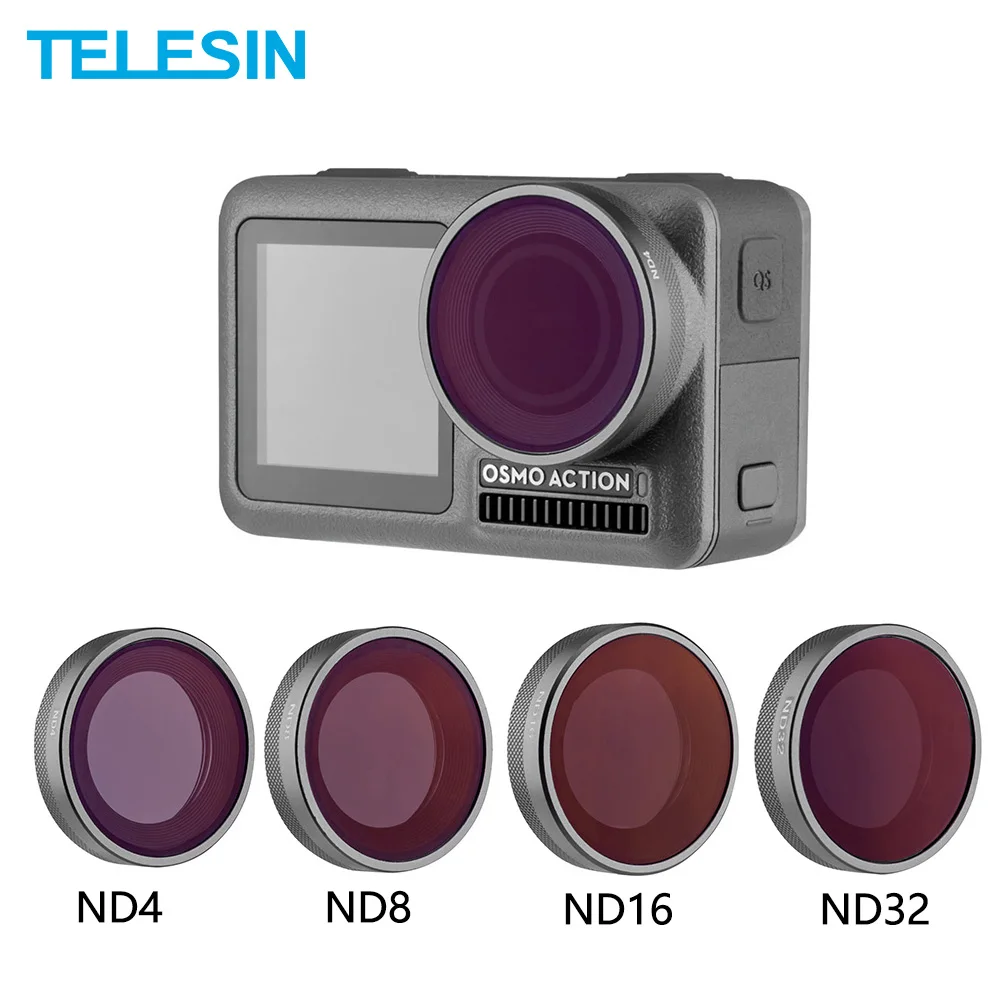ND16 TELESIN OSMO ACTION Lens Filter ND32 for DJI Osmo Action Camera Lens Protector Lens Case Accessories ND8 ND4 4-Pack Neutral Density Filter Kit 