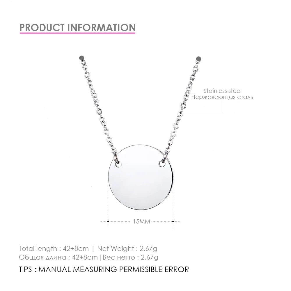 CC длинное ожерелье из нержавеющей стали для женщин, круглая подвеска, серебряное, золотое, простое ожерелье на цепочке, модное ювелирное изделие - Окраска металла: YX15482A0W0