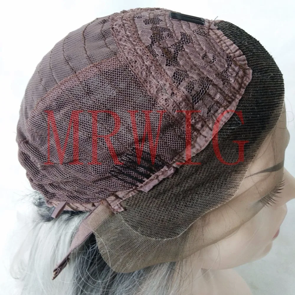 MRWIG 14in натуральные волосы короткий боб прямой тип 1b # черный Омбре средний серый