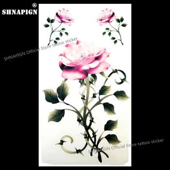 

SHNAPIGN Sexy pink roses Temporary Tattoo Body Art Arm Flash Tattoo Stickers 17*10cm Waterproof Fake Henna Painless Sticker