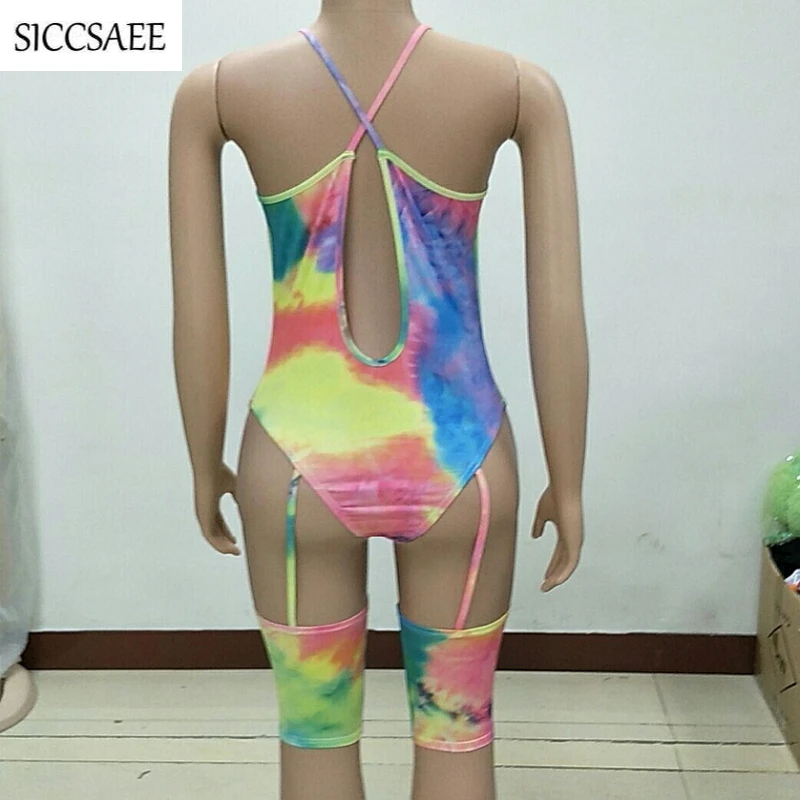Tie Dye Printed Bodycon Bodysuit Deep V Neck Bandage Jumpsuits Ribbons Open Back Cut Out Stripper Sexy Club Wear Asymmetrical Tie Dye Printed Bodycon Bodysuit Deep V Neck Bandage Jumpsuits Ribbons Open Back Cut Out Stripper Sexy Club Wear Asymmetrical