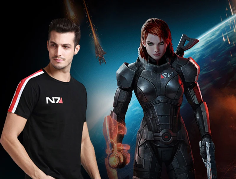  N7 Mass Effect 3 T Shirt Men Systems Alliance Military Emblem Game Top Tee O neck T-Shirt Cotton Me