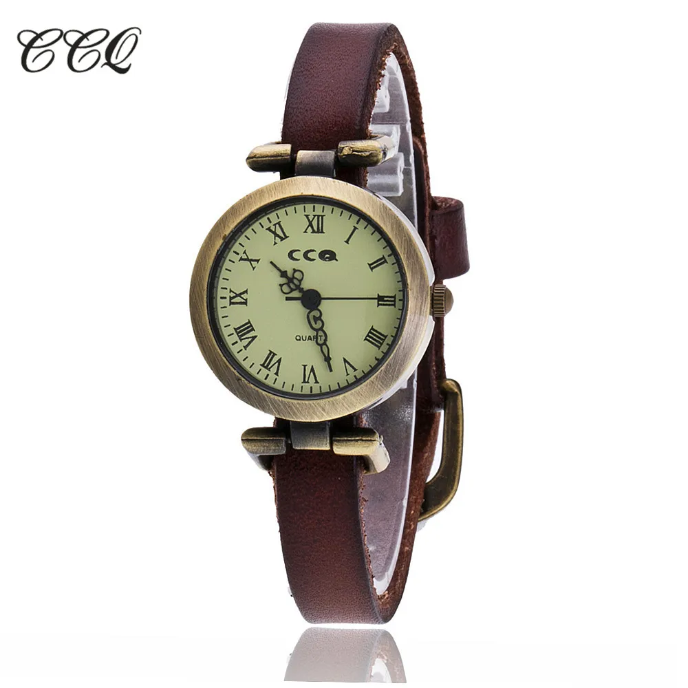 CCQ Brand Vintage Roman Cow Leather Bracelet Watch Women Casual WristWatch Luxury Quartz Watch Clock Hour Relogio Feminino 1909