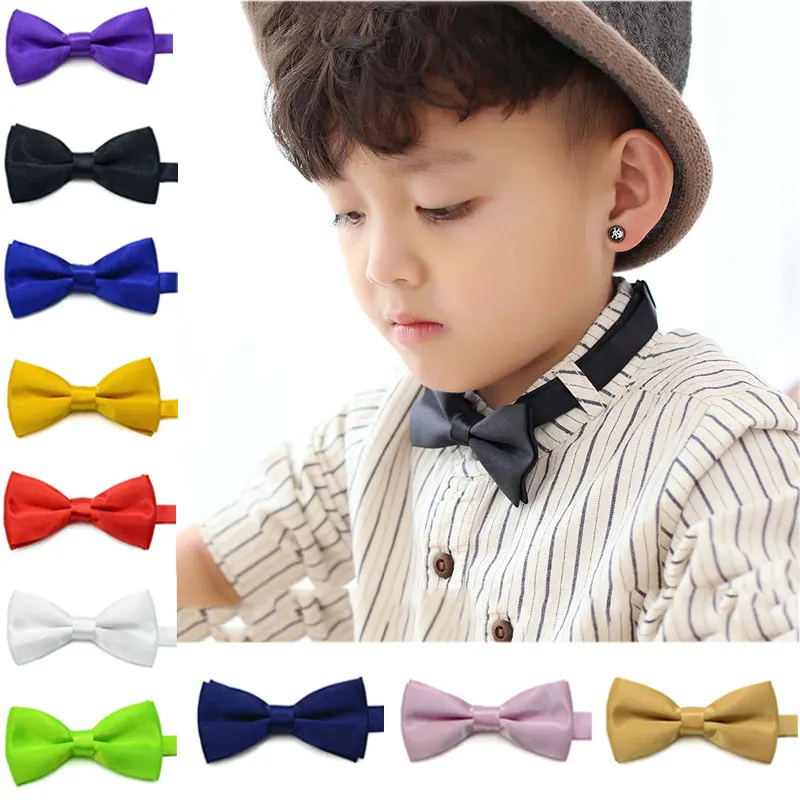 2017 New Children Kids Ties Boys Toddler Infant Solid Bowtie Pre Tied