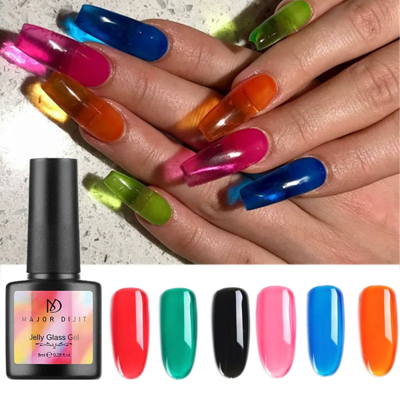 

1Bottle Jelly Glass Candy Gel nail polish 8ml Tranparent Crystal Amber Suit For Summer Series Neon Color UV Nail Gel Polish
