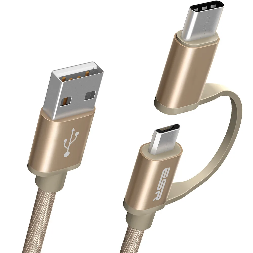 ESR Micro USB для type-c 2 в 1 быстрая зарядка Быстрая зарядка кабель для передачи данных для Android samsung S8 Plus Xiaomi Google Nokia One Plus