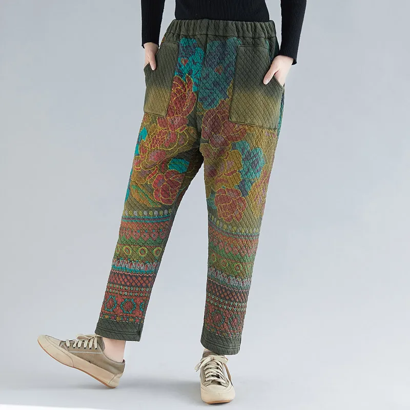 Winter Velvet Warm Cross-Pants Elastic Waist Thick Baggy Harem Trousers Women Plus Size Fleece Pants Japanese style cotton Pants