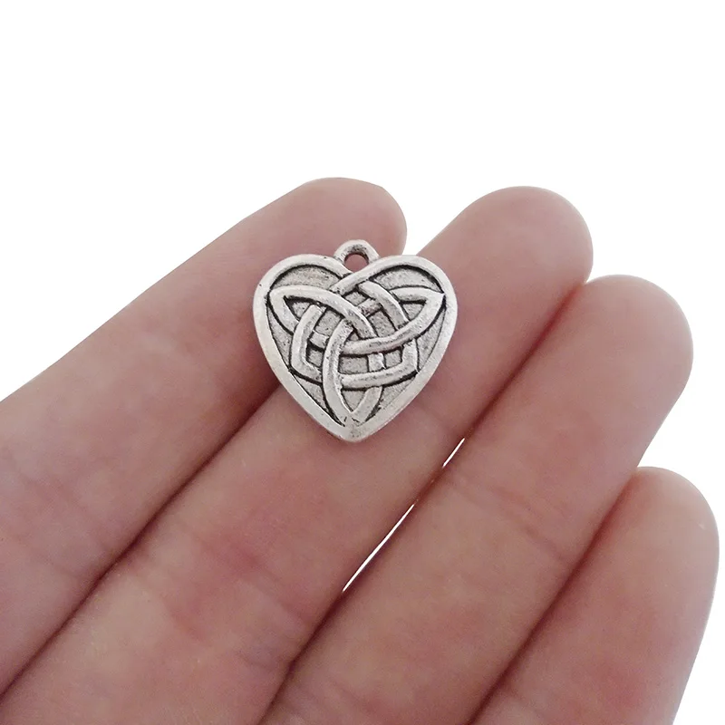 20pcs DIY Hollow Heart Charms Trees Tibetan Beads Pendant 17x18mm Silver Colour