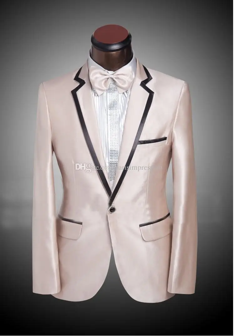 Последние Дизайн индивидуальный заказ одна кнопка Нотч шампанское Жених Смокинги женихов Для мужчин свадебные Для мужчин костюмы для Для мужчин(куртка+ брюки+ галстук