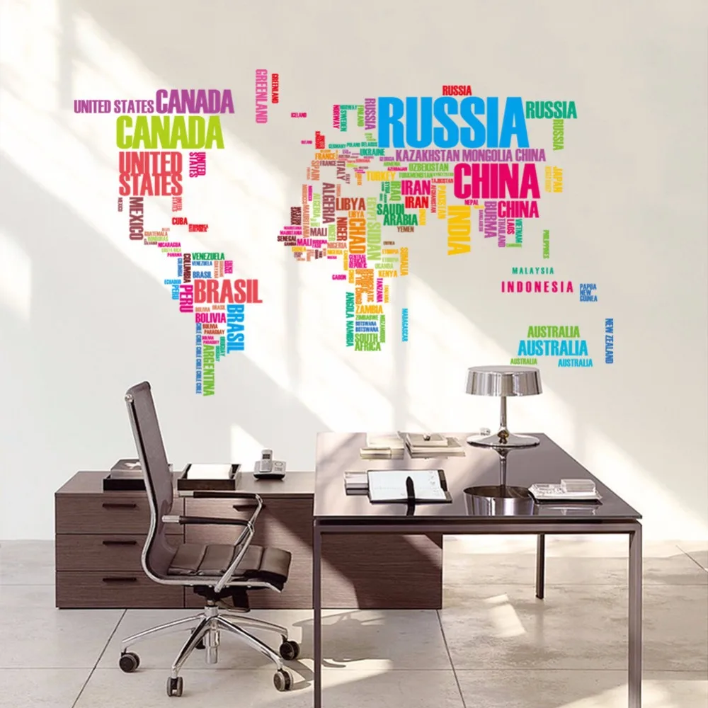 2016 Wall Stickers Poster Colorful Map Wall Sticker Letter Decal Decals For Living Room Bedroom