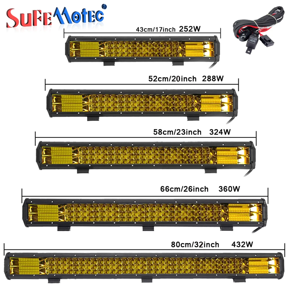  17 20 23 26 32 inch 360W Triple Row LED Work Light Bar Amber Combo Fog Drive Lamps for Offroad Truc - 32828303781