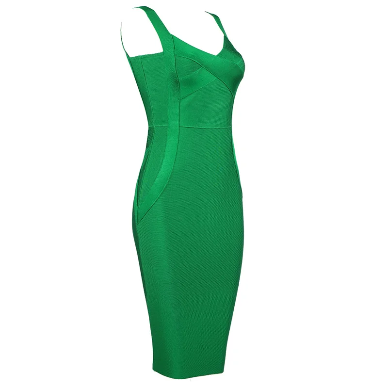High Quality Pink Green Red Bodycon Knee Length Rayon Bandage Dress Evening Party Dress Vestidos