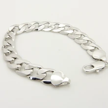 12 мм широкий браслет из белого золота, мужской браслет, модная цепочка