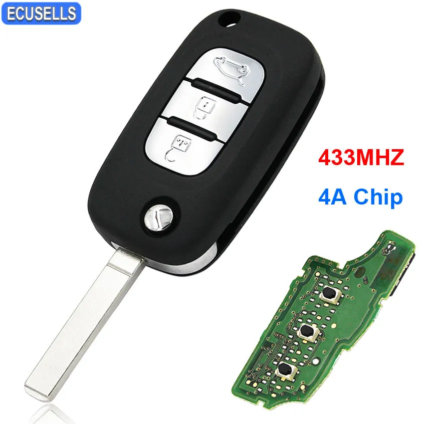 3 Button OEM Folding Flip Remote Smart Car Key Fob 433Mhz