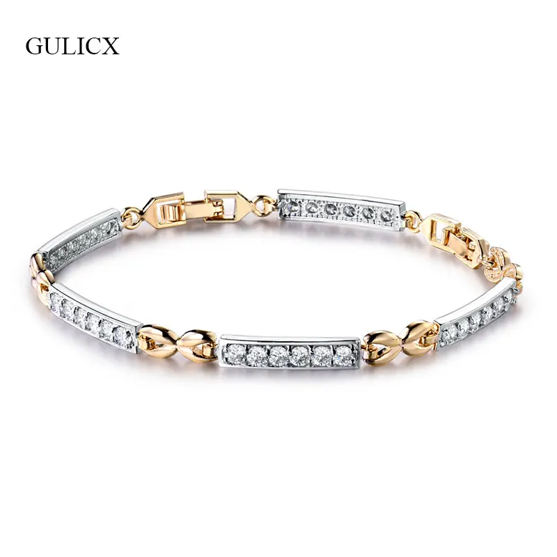 

GULICX New Fashion Bracelets & Bangles For Women Gold-color Clear White AAA+ Cubic Zircon Bracelets For Wedding Jewelry GULIL156
