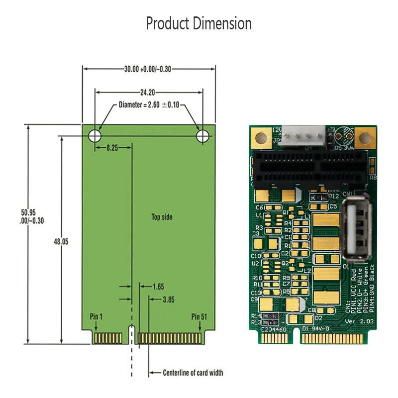 Mini PCI E для pci Express 1X с адаптером USB Riser Card 4Pin вход питания Поддержка USB 2,0 передача данных до 480 Мбит/с