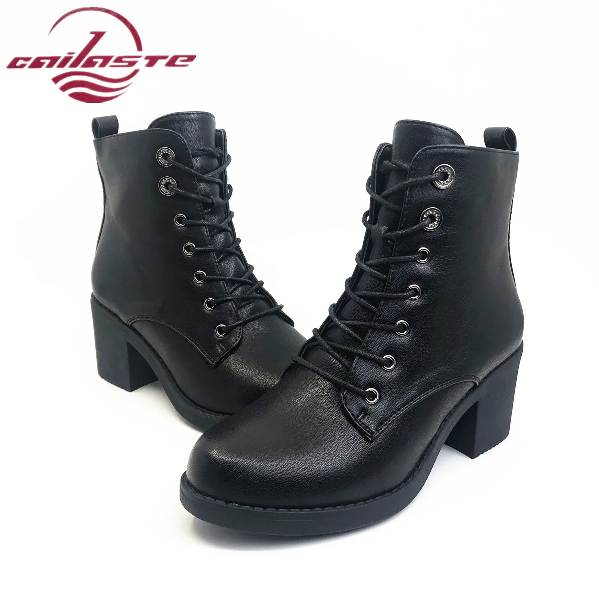 

CAILASTE office ladies shoes autumn ankle shoes for women platform lace up zipper inner high heel shoes increase plat leather