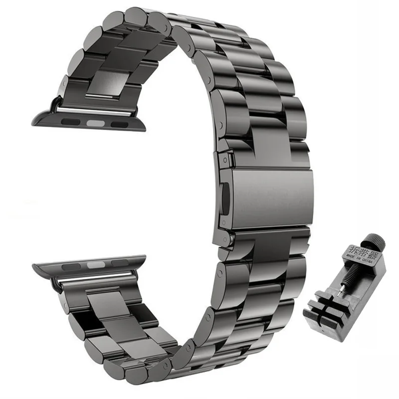 Ремешок для часов из нержавеющей стали для Apple Watch 4 3 2 1 полосы 42 мм 38 мм 44 мм 40 мм ссылка браслет адаптер часы ремешок для iwatch 4 3 2 - Цвет ремешка: Black