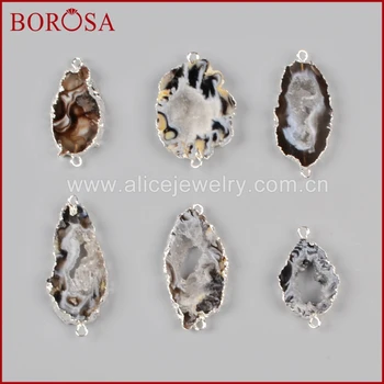 

BOROSA Freeform Natural Onyx Crystal Slice Connector,Silver Color Crystal Drusy Gems Connector Double Bails Jewelry Making S0952