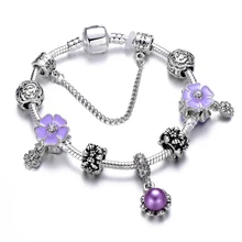 New Silver Enamel Flower Beads Charm Bracelet For Women Girl Imitation Pearl Brand Bracelet&Bangle Female Jewelry feelgood individuality vintage silver color jewellery exquisite enamel small flower and imitation pearl jewelry sets for women