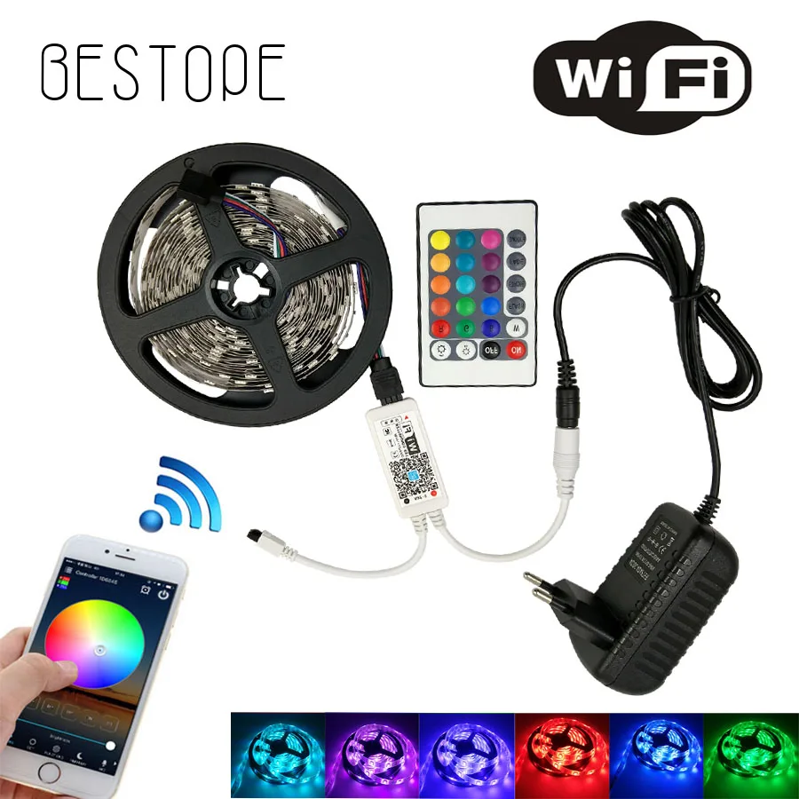 BESTOPE wifi RGB СВЕТОДИОДНАЯ лента SMD 5050 Светодиодный светильник водонепроницаемая лента DC 12 В Светодиодная лента Гибкая неоновая лента с управлением wifi