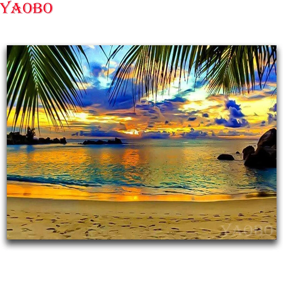 DIY 3D вышивка крестиком Алмазная картина Sunrise Beach пейзаж полный квадратный Круглый