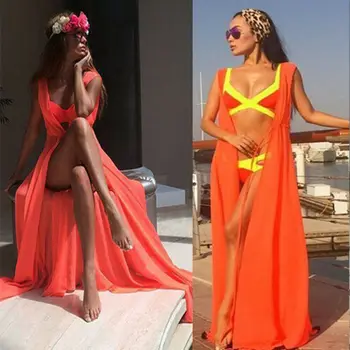 

Womens Chiffon Bikini Long Cover Up Cardigan Swimwear Beach Bathing Maxi Dress