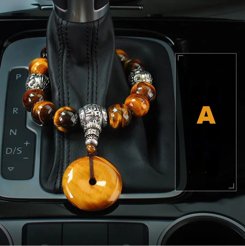 Car Ornament Natural Tiger Eye Stone Car Gear Bead Pendant Interior Gear Beads Peace Symbol Chinese Style Auto Decor Accessories