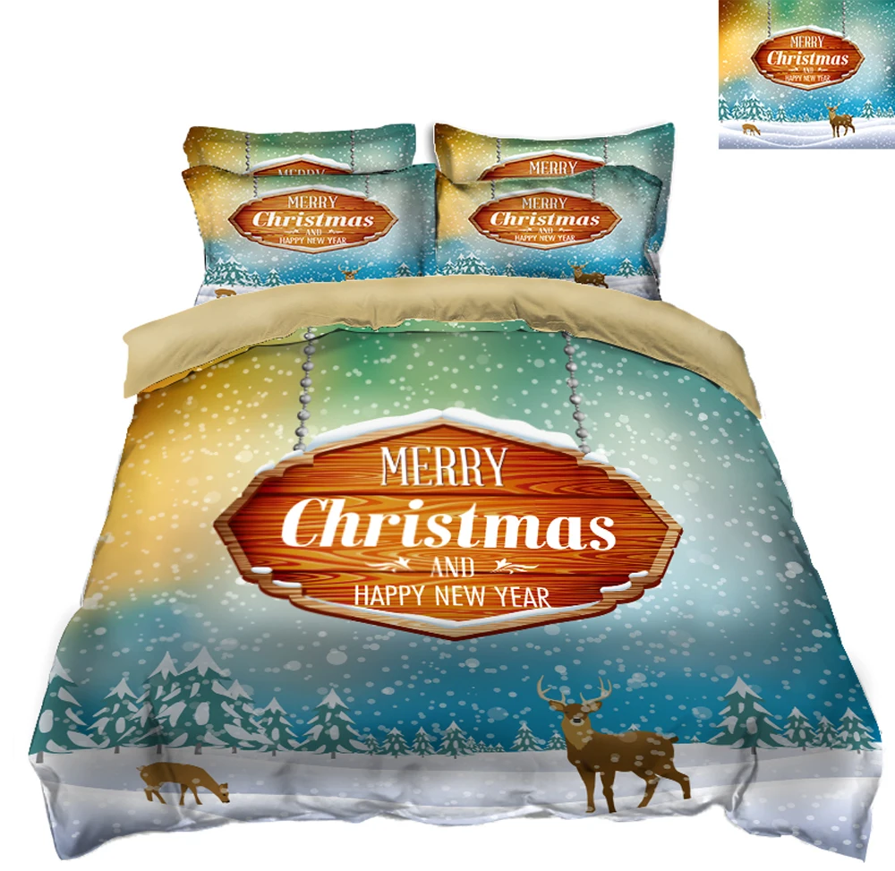 

3D Bedding Set Twin Full Queen Bed Sheet Linen set Double Bed set Duvet Cover Pillowcase Simple Christmas California king