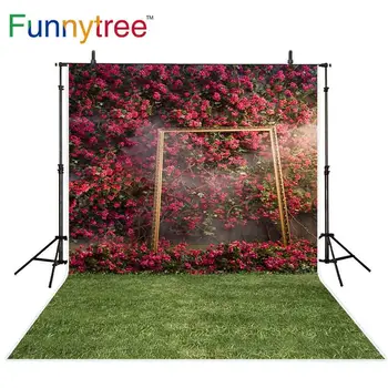 

Funnytree backdrops for photography studio nature flower red rose wall grass wedding scene frame background photocall photobooth