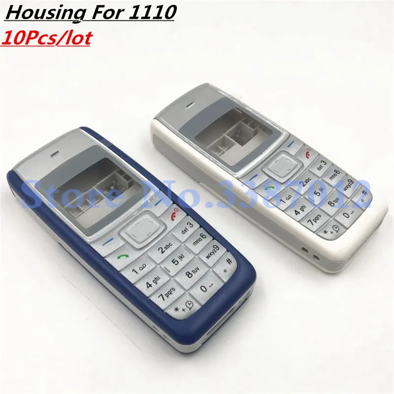 

10Pcs/lot New Full Housing Case For Nokia 1110 Facing Front Frame+Middle Frame English Keypads+Battery Rear Door Back Cover